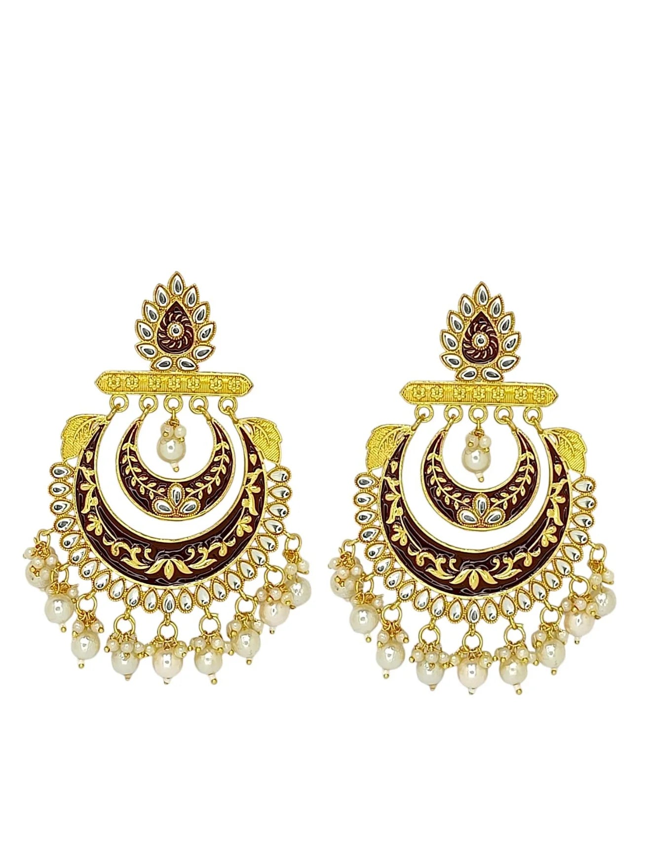 Brown Meenakari Chandbali Earrings