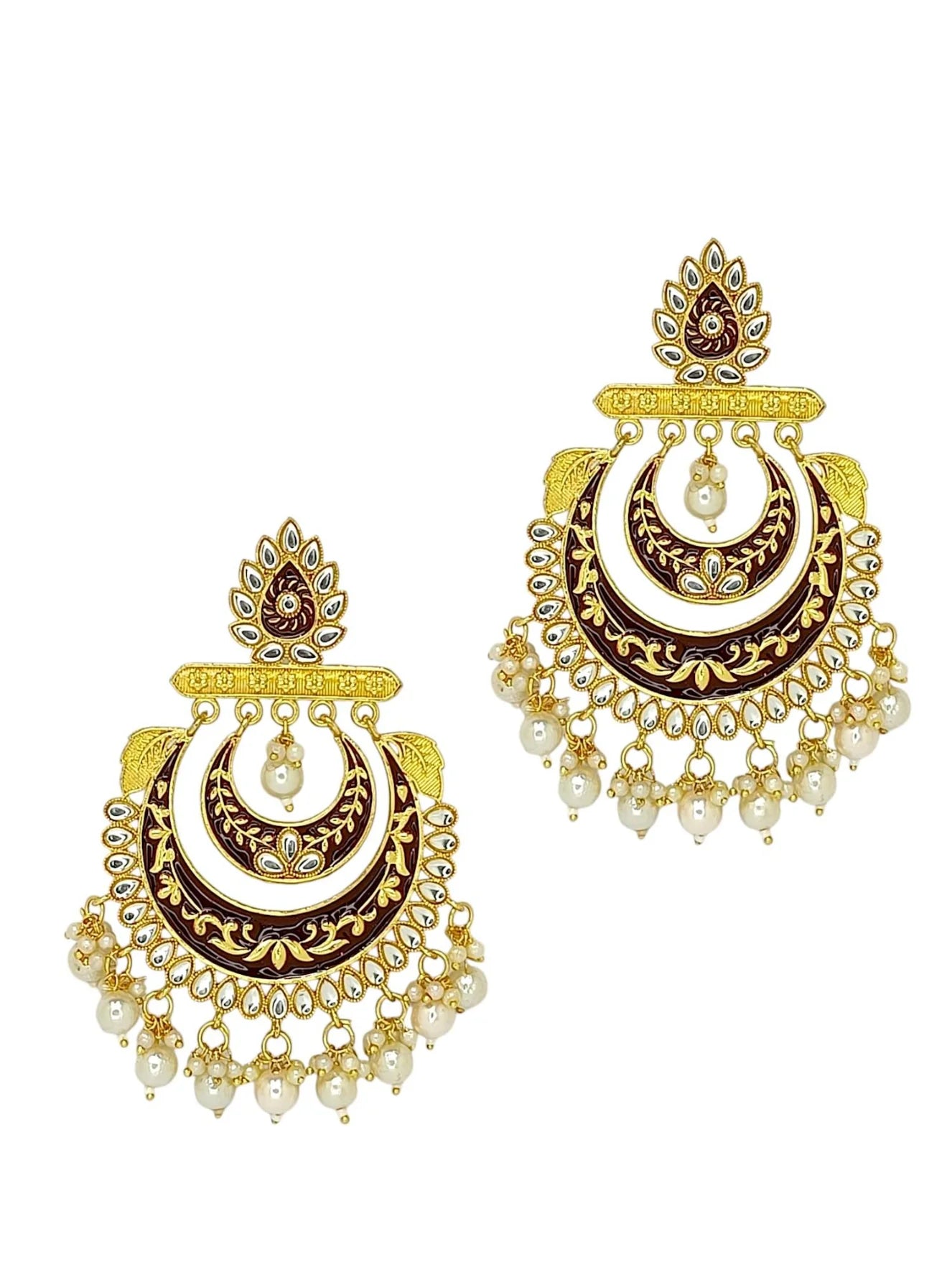 Brown Meenakari Chandbali Earrings