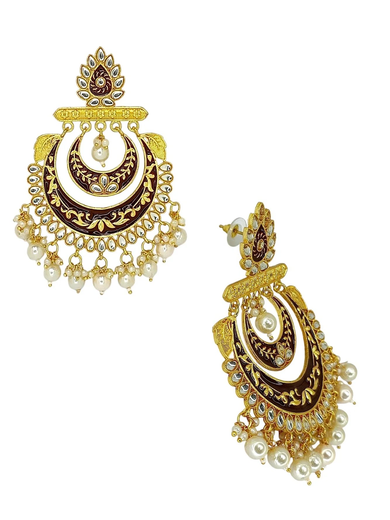 Brown Meenakari Chandbali Earrings