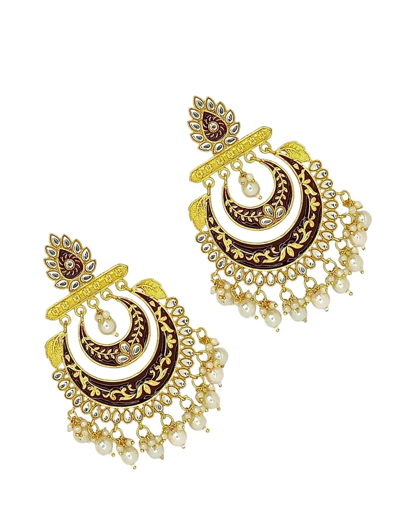 Brown Meenakari Chandbali Earrings
