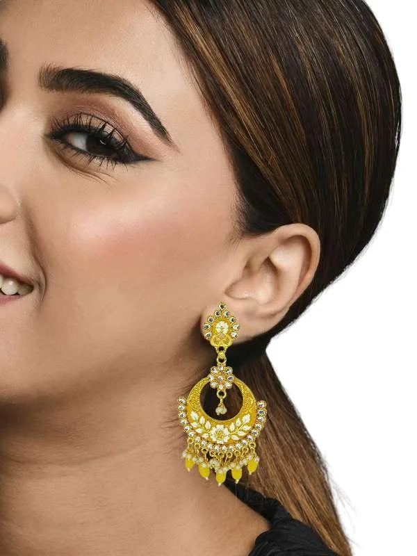 Yellow Meenakari Chandbali Earrings
