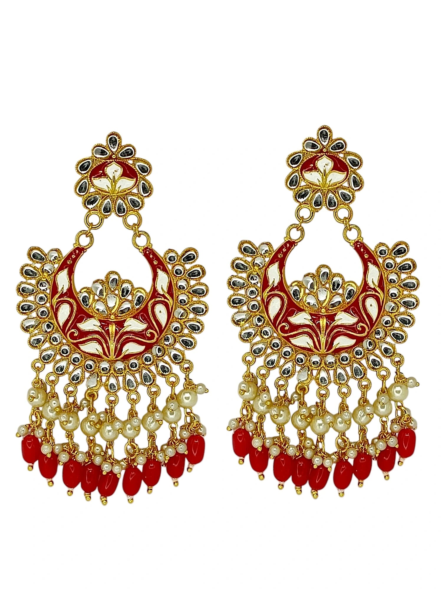 Red Meenakari Chandbali Earrings
