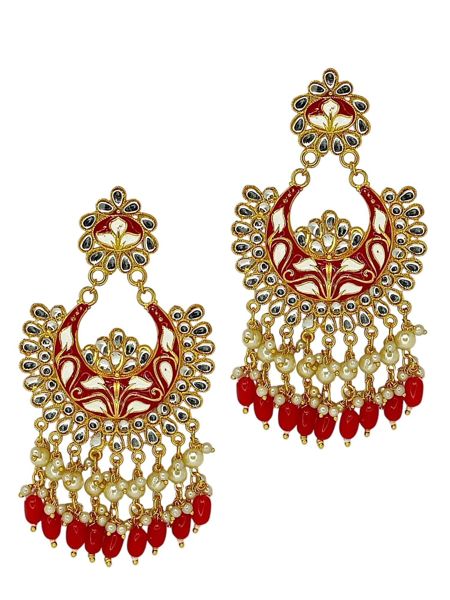 Red Meenakari Chandbali Earrings