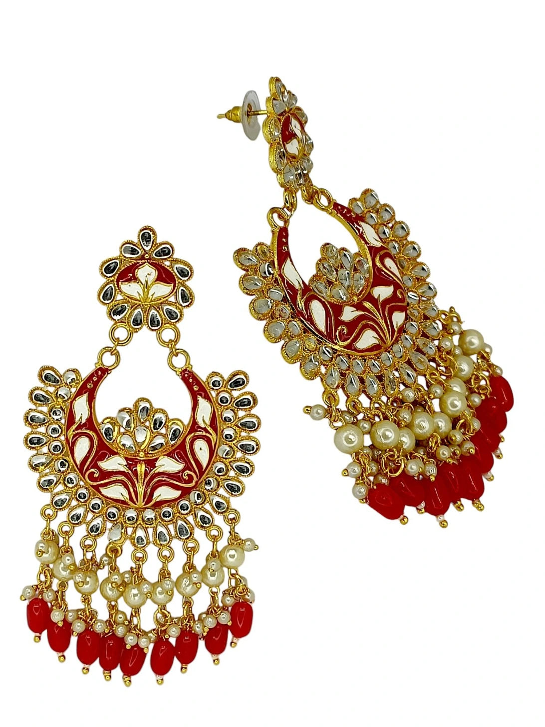 Red Meenakari Chandbali Earrings