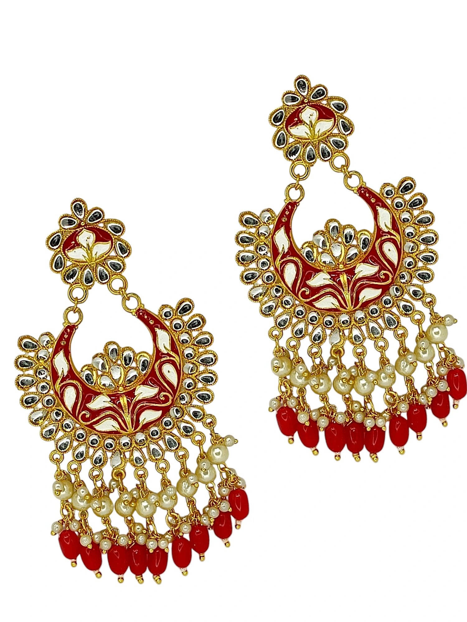 Red Meenakari Chandbali Earrings