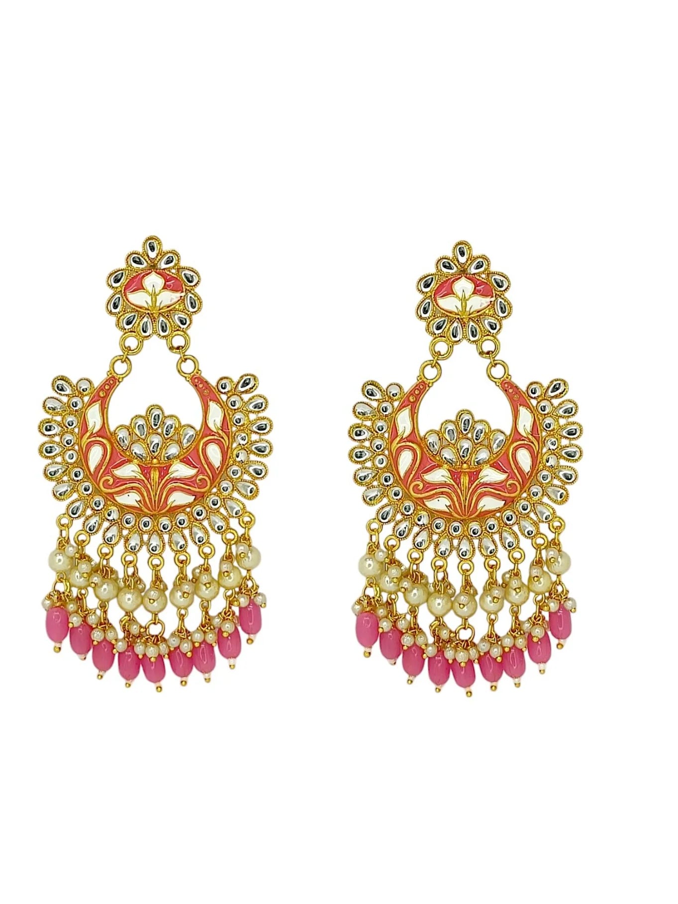 Baby Pink Meenakari Chandbali Earrings