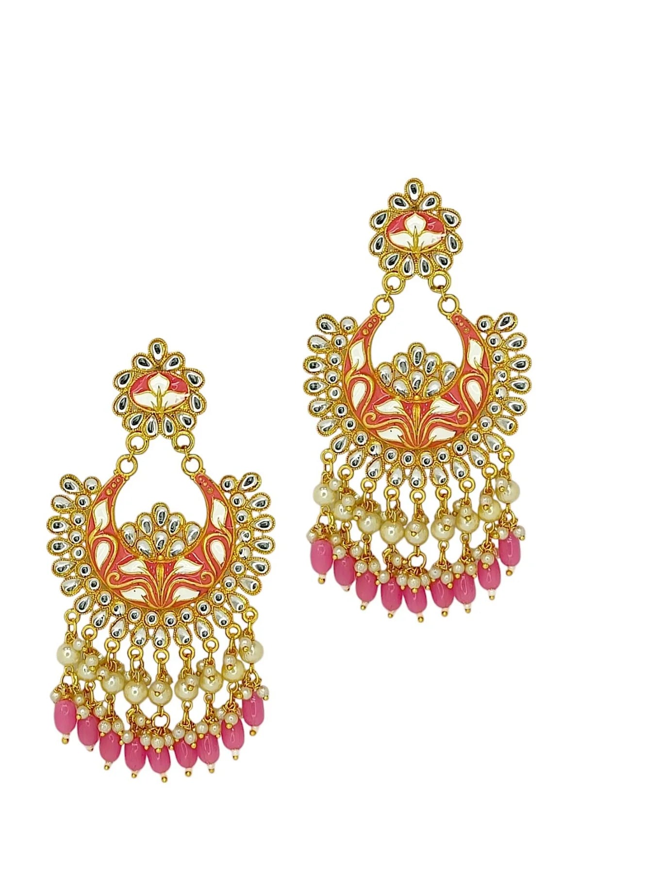 Baby Pink Meenakari Chandbali Earrings
