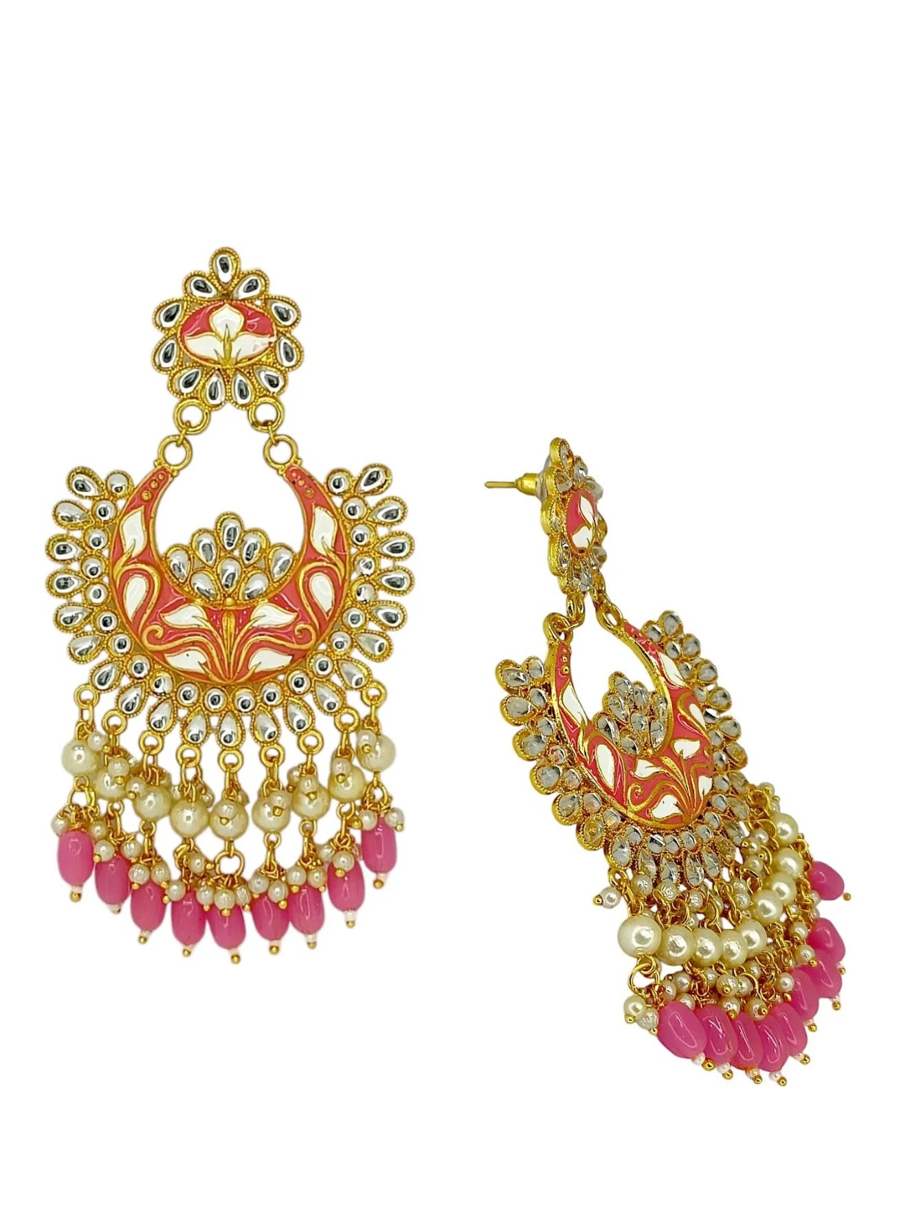 Baby Pink Meenakari Chandbali Earrings