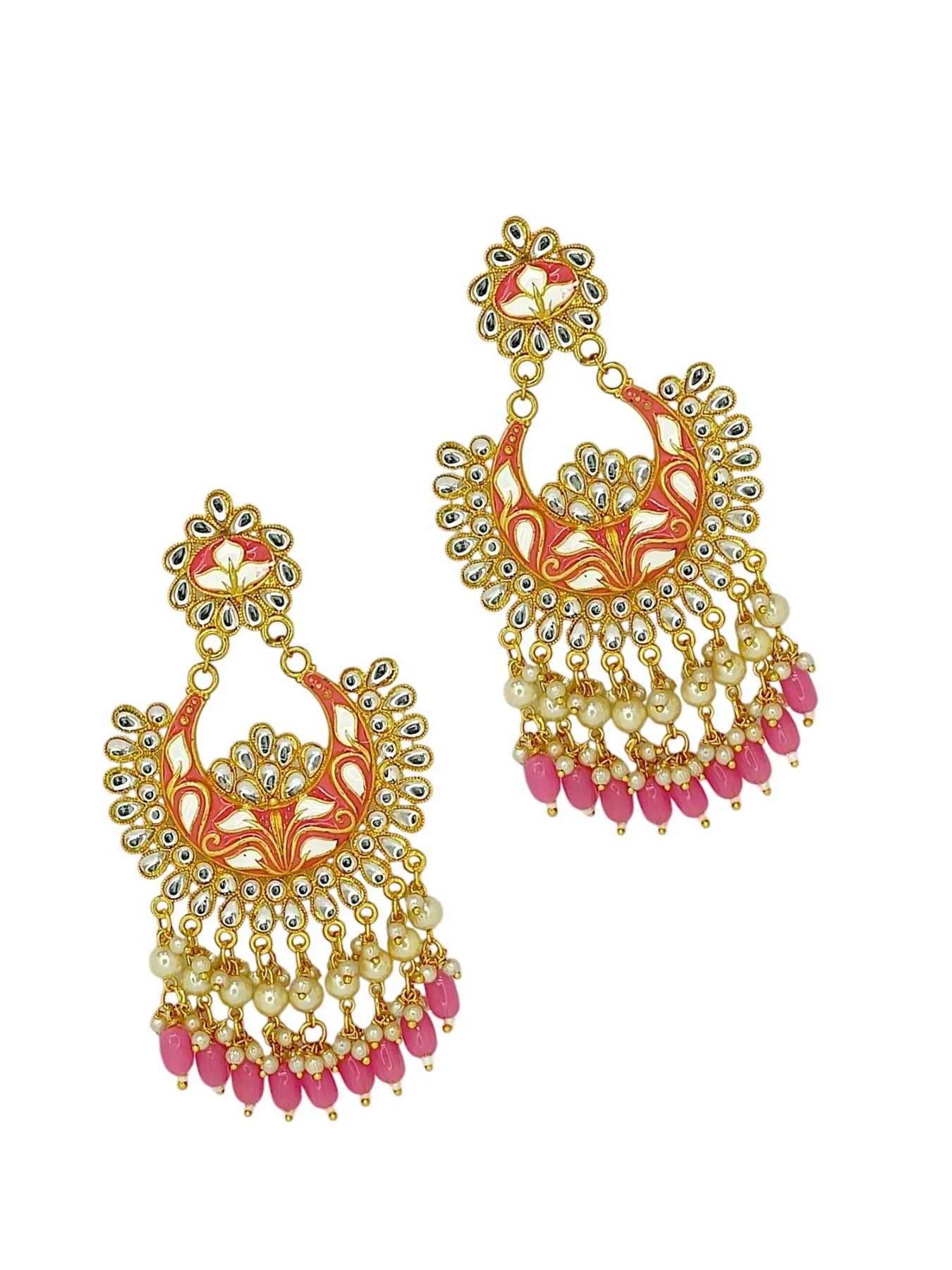 Baby Pink Meenakari Chandbali Earrings