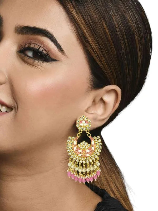 Baby Pink Meenakari Chandbali Earrings