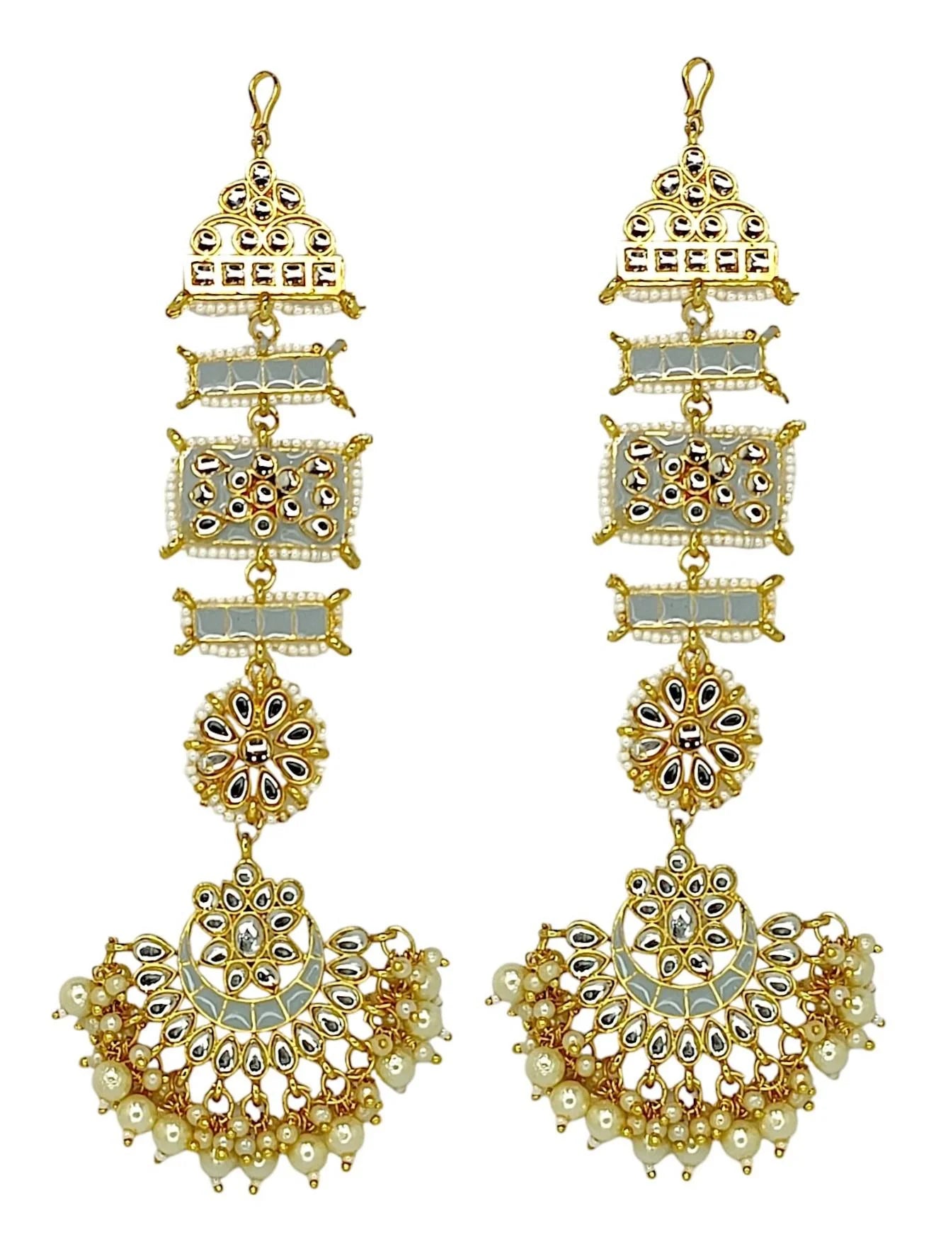 Grey Kundan Long Earrings