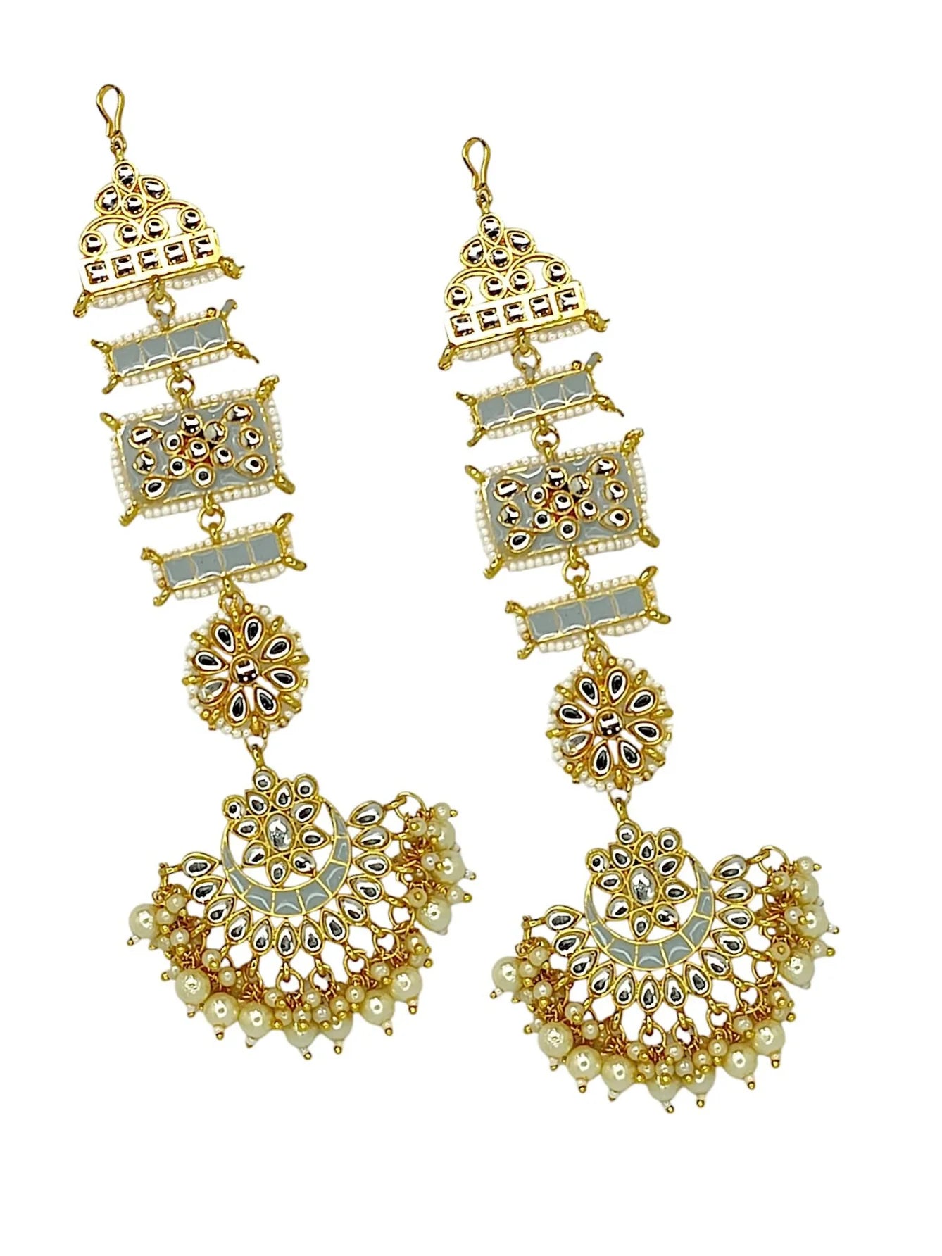 Grey Kundan Long Earrings