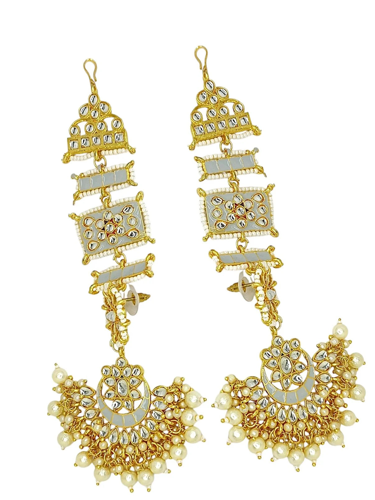 Grey Kundan Long Earrings
