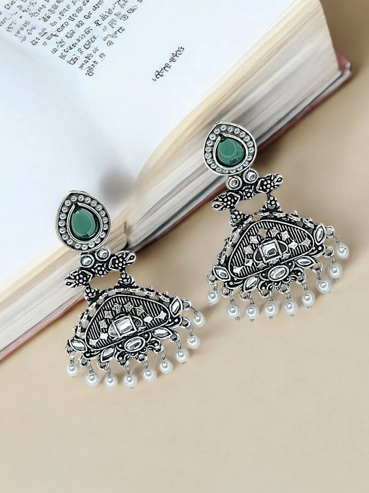 Silver Oxidized Drop Earrings