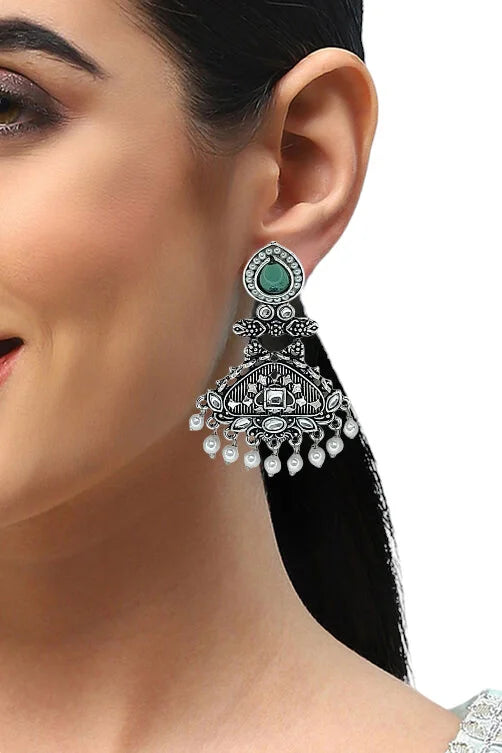 Silver Oxidized Drop Earrings