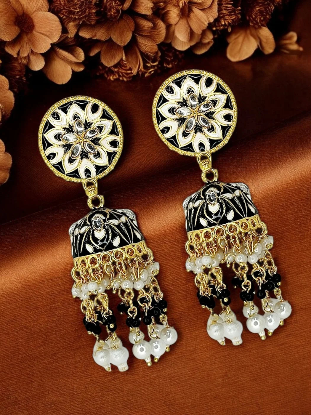Black Meenakari Jhumka Earrings