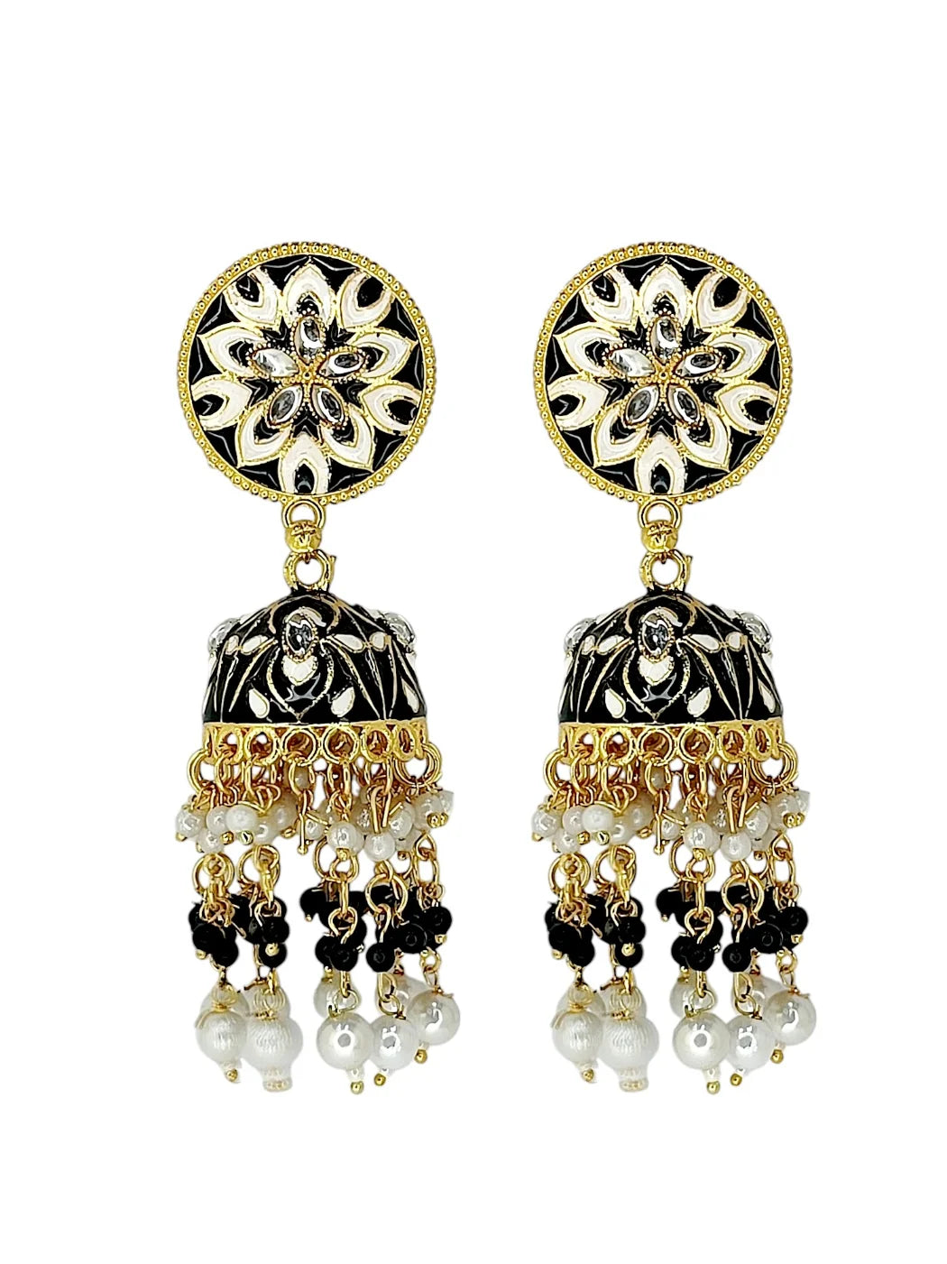 Black Meenakari Jhumka Earrings