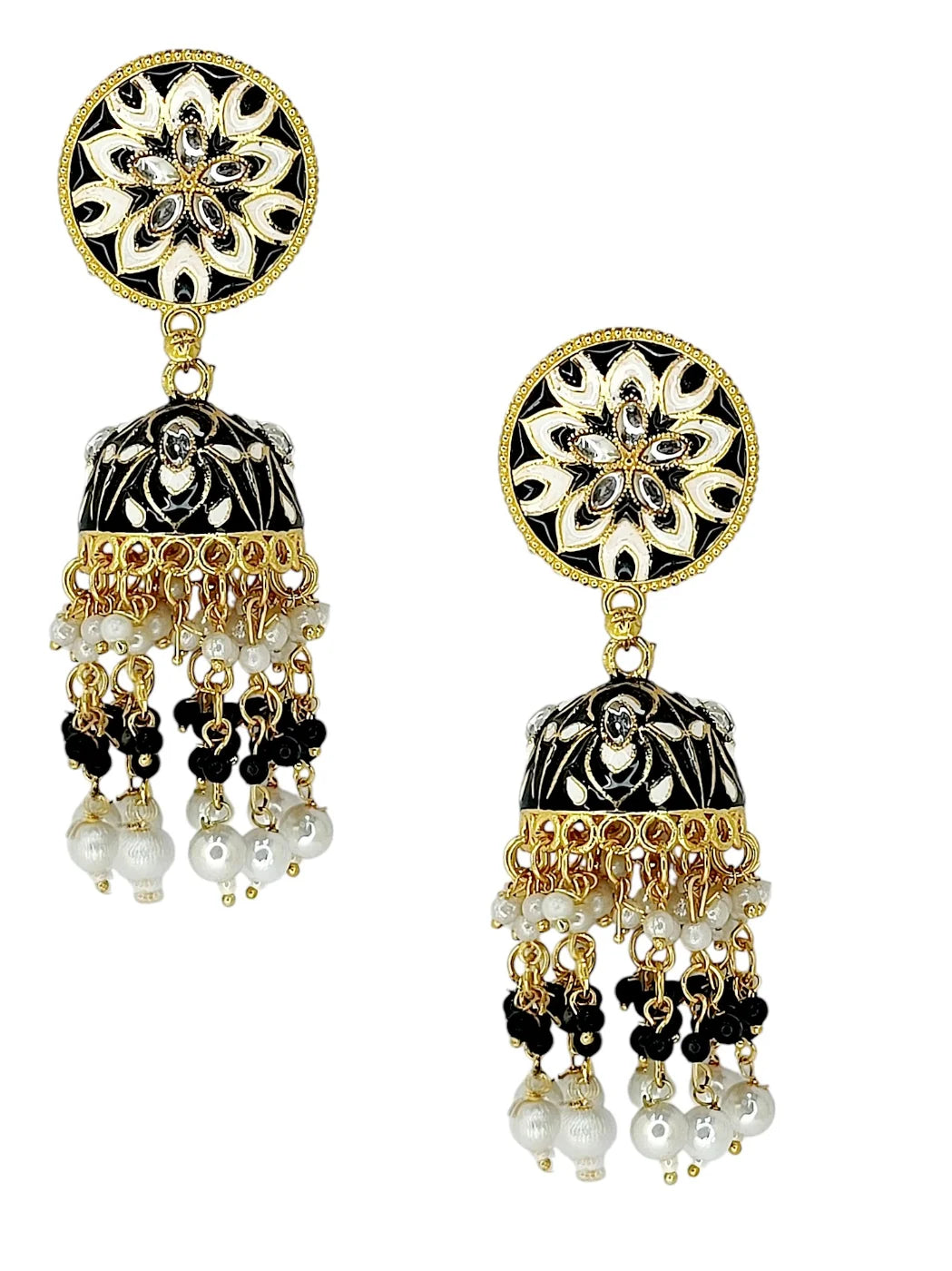 Black Meenakari Jhumka Earrings