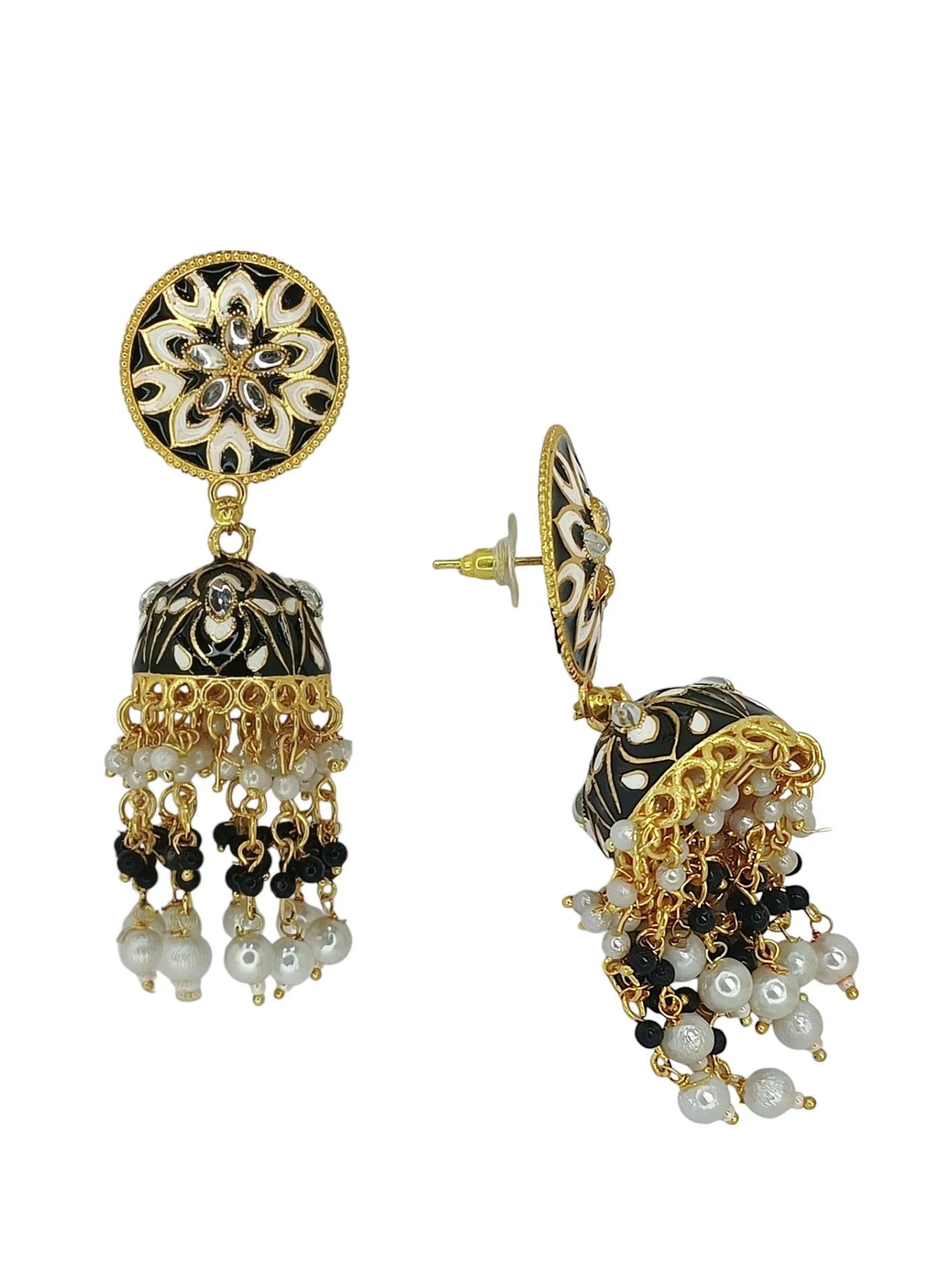 Black Meenakari Jhumka Earrings