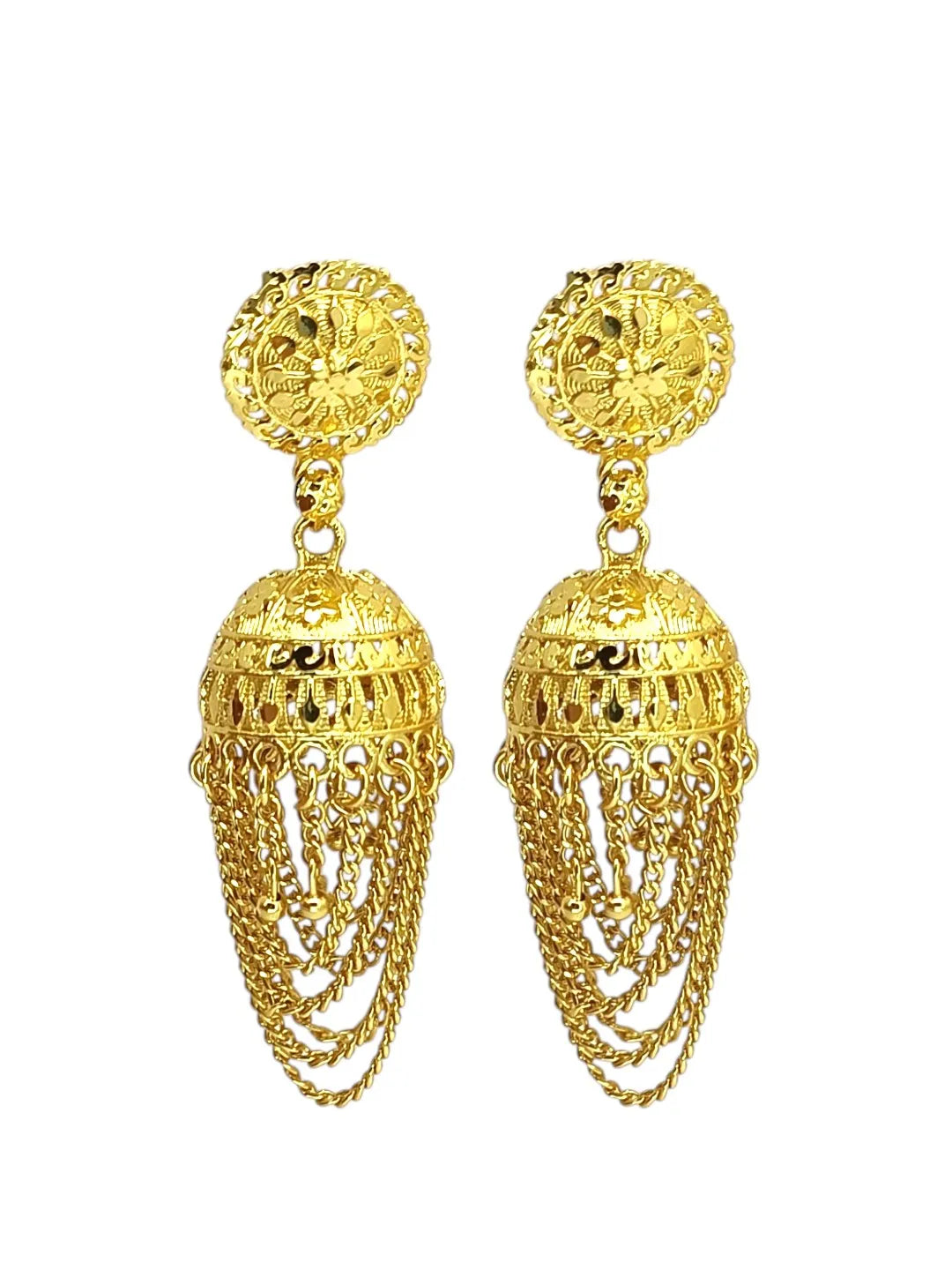 Gold Plated Ornate Layered Jhumka Earrings