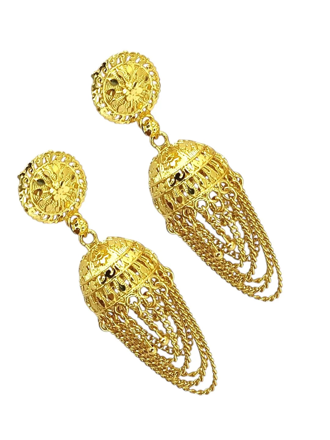 Gold Plated Ornate Layered Jhumka Earrings