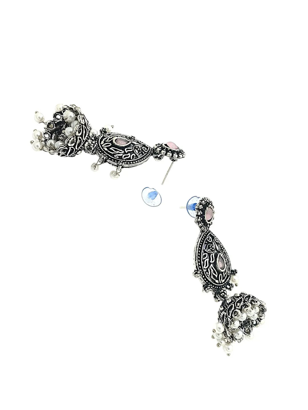 Silver Plated Jhumka with Pink stone Studded