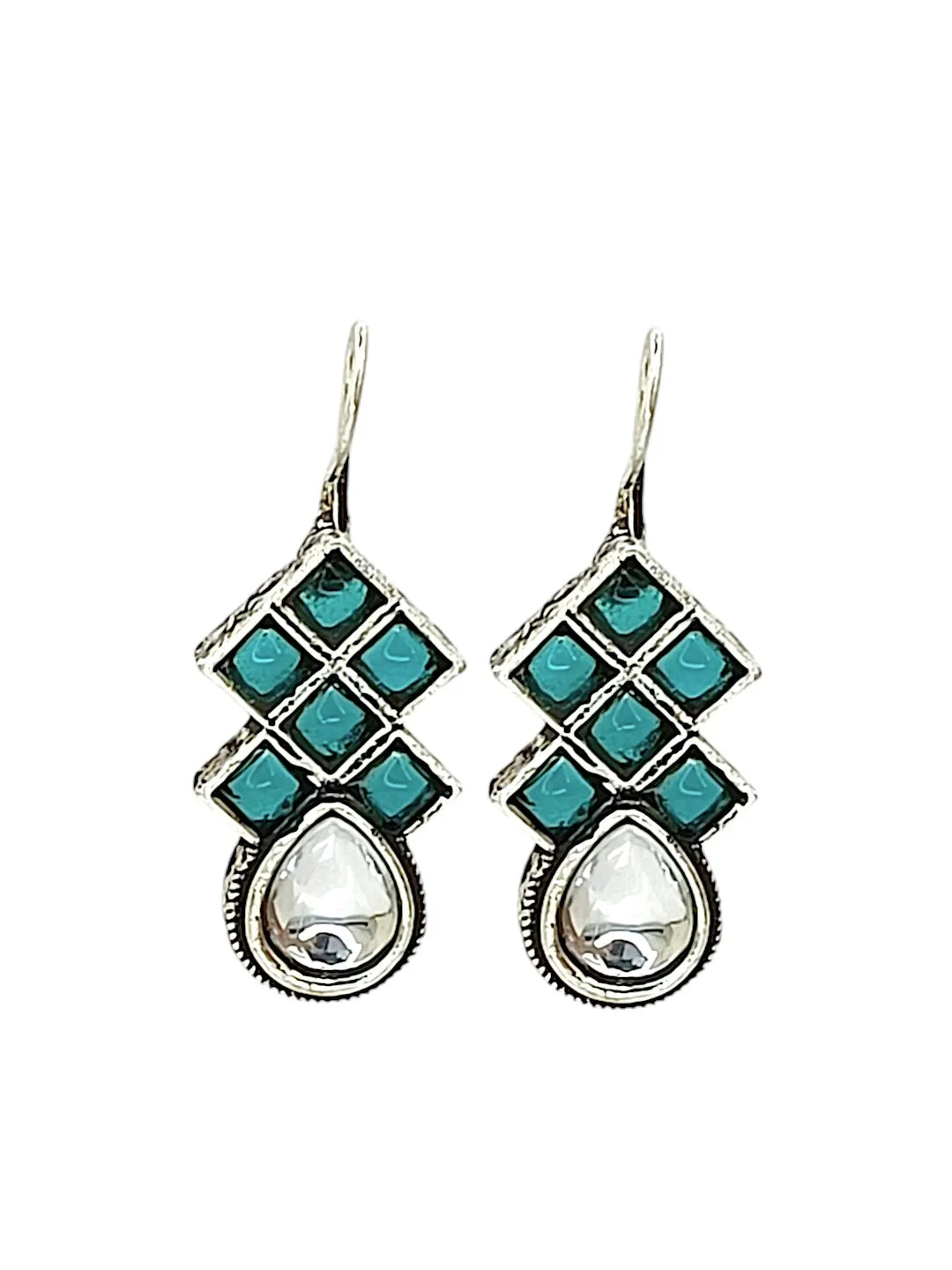 Silver Teal Blue Stone Studded