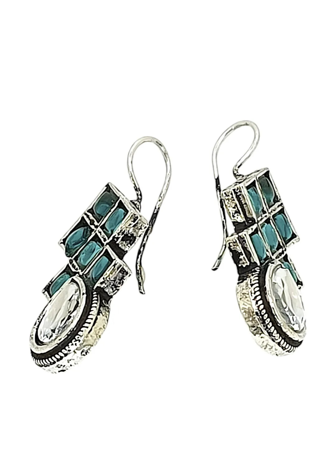 Silver Teal Blue Stone Studded