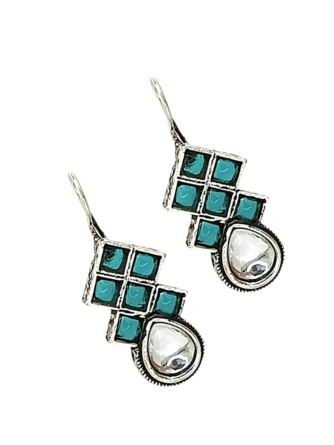 Silver Teal Blue Stone Studded