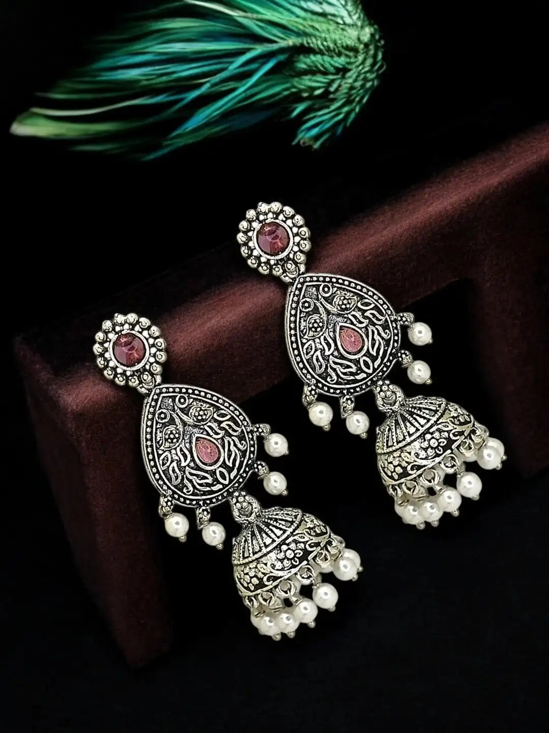 Silver Oxidised Drop Jhumka