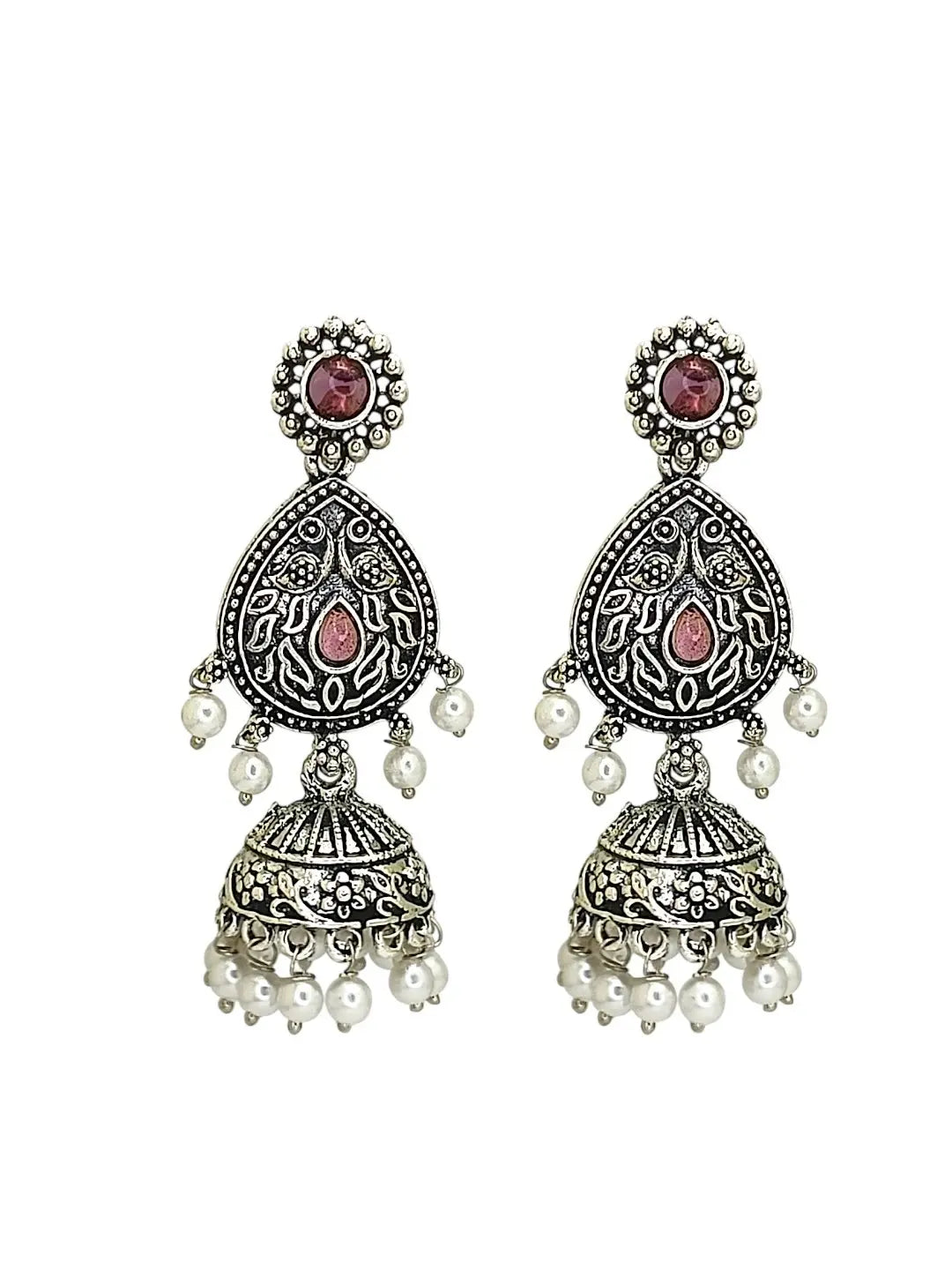 Silver Oxidised Drop Jhumka