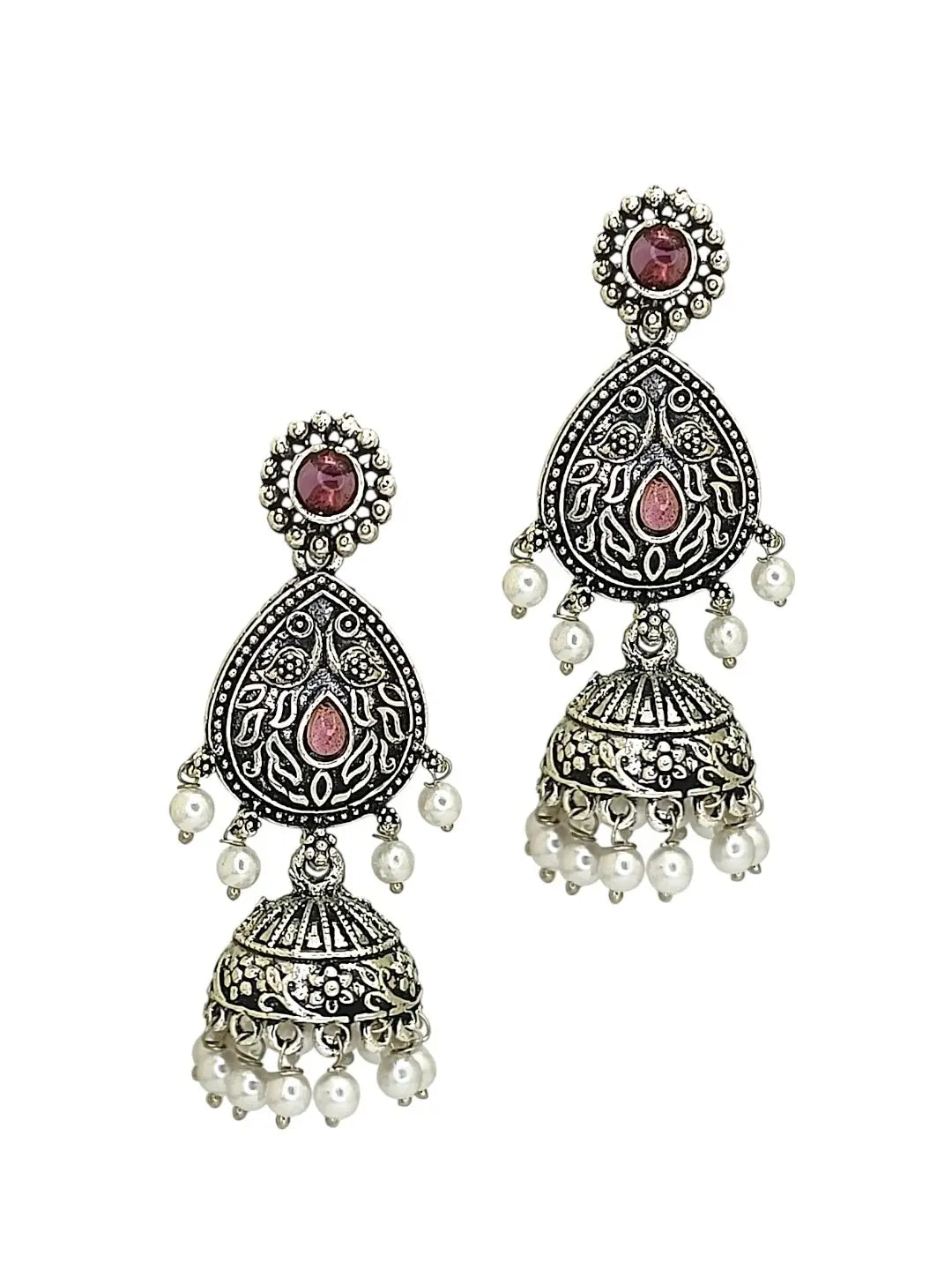 Silver Oxidised Drop Jhumka