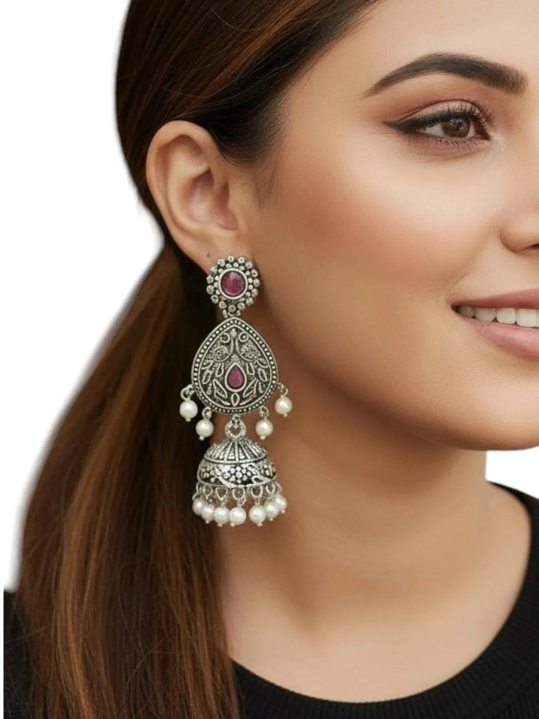 Silver Oxidised Drop Jhumka