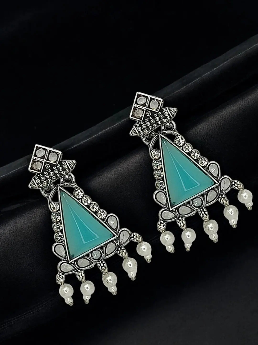 Silver Oxidised Turquoise Triangular Drop