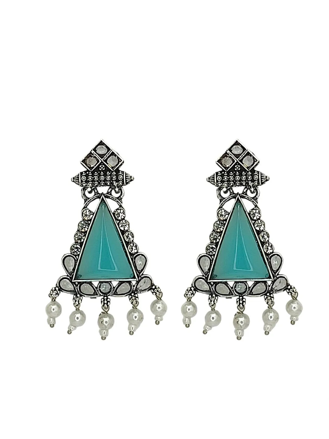 Silver Oxidised Turquoise Triangular Drop