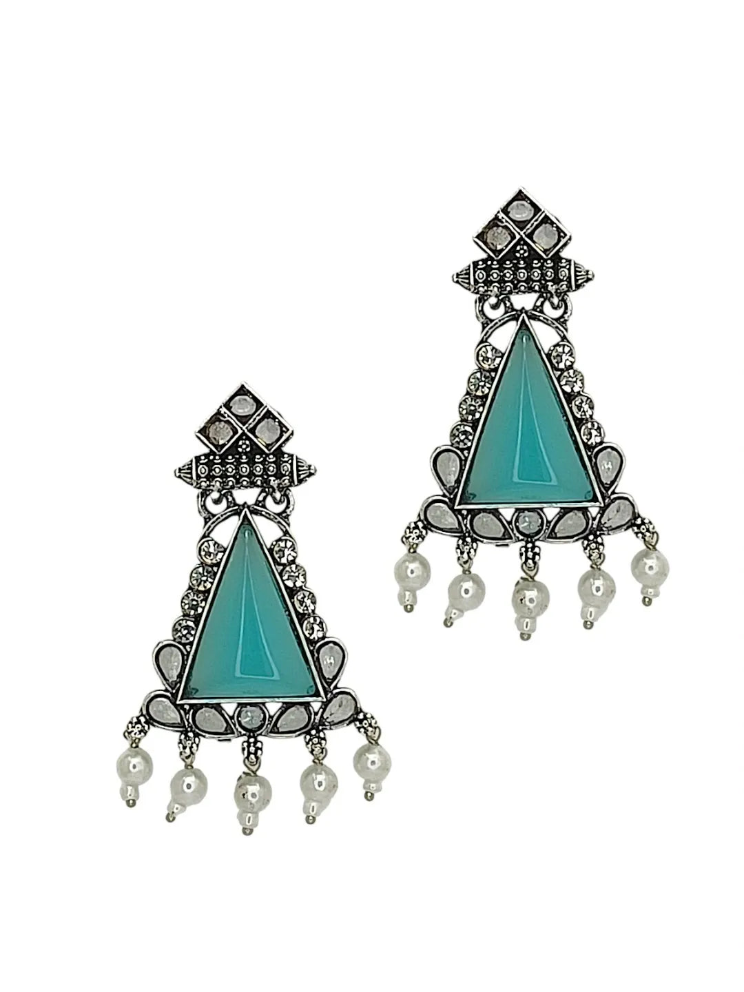 Silver Oxidised Turquoise Triangular Drop