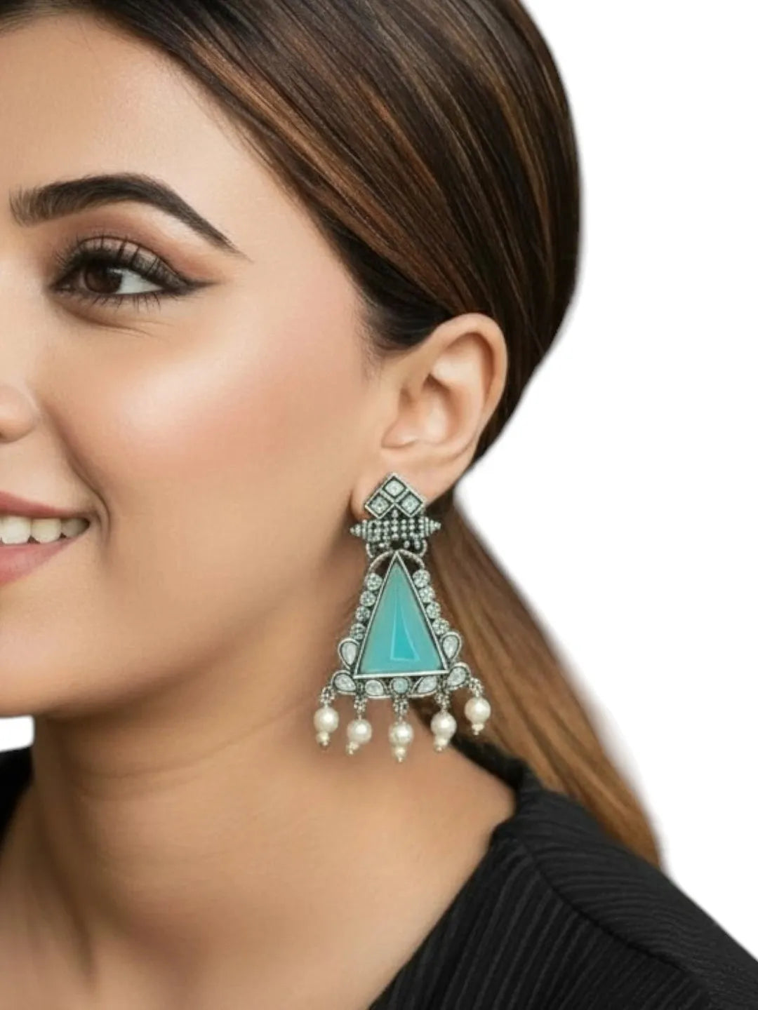Silver Oxidised Turquoise Triangular Drop