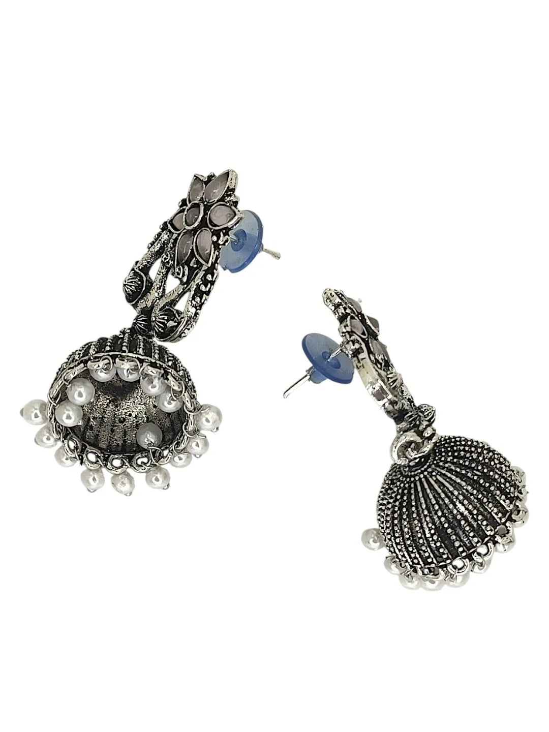 Silver Oxidised Peacock Jhumka
