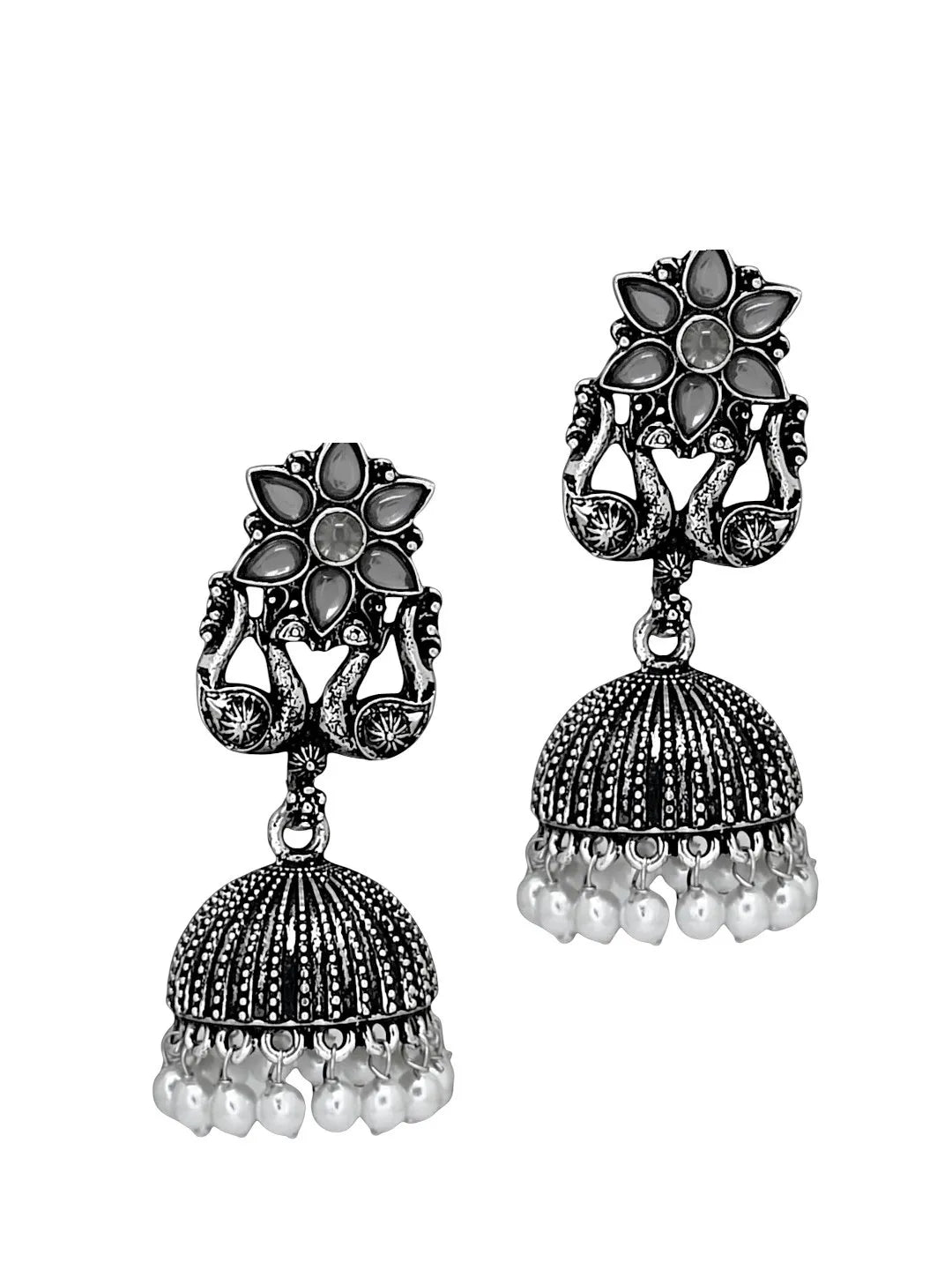 Silver Oxidised Peacock Jhumka