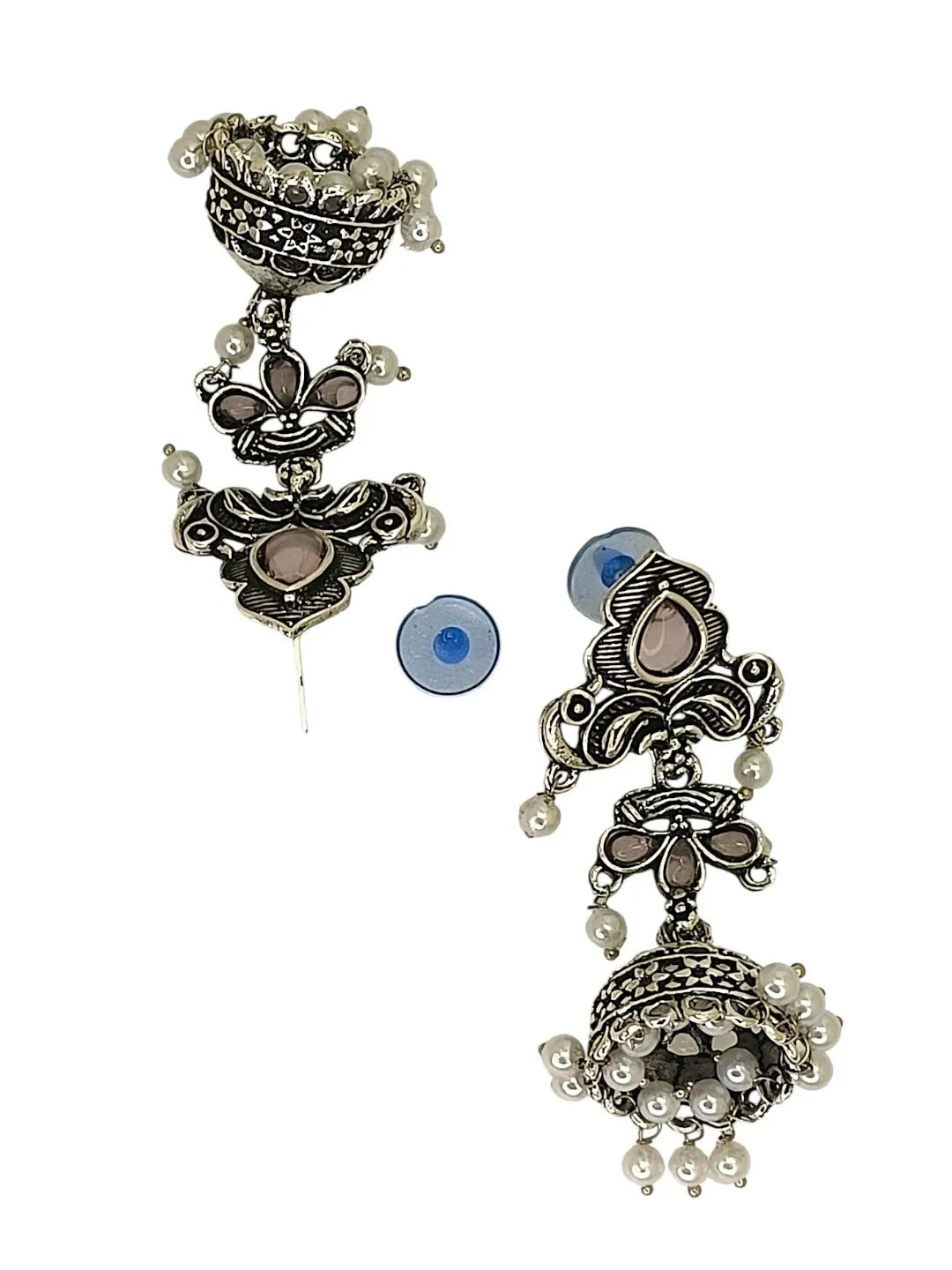 Silver Oxidised Peacock Design  Mauve Jhumka