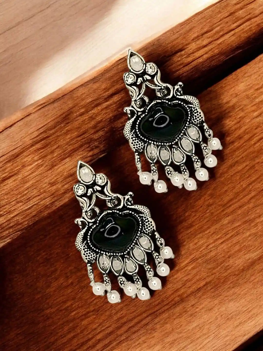 Silver Oxidised Black Peacock Design