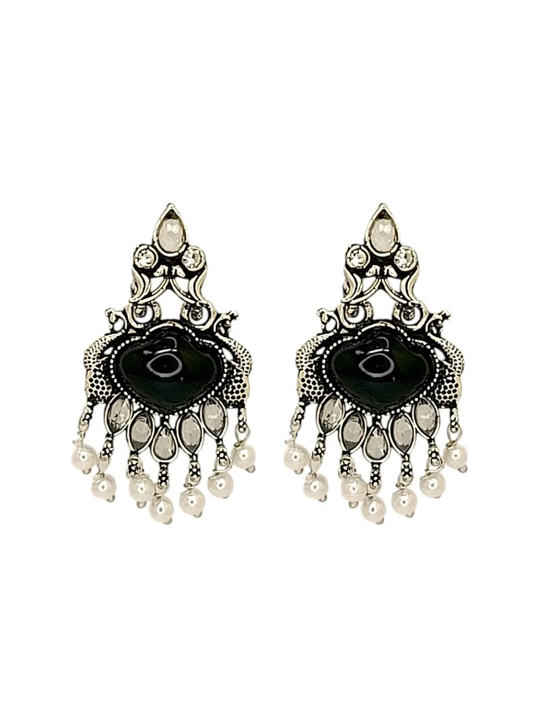 Silver Oxidised Black Peacock Design