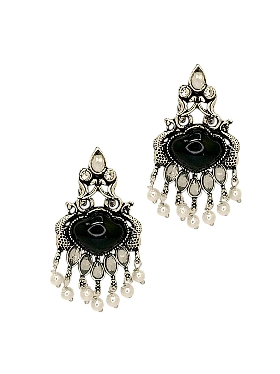 Silver Oxidised Black Peacock Design