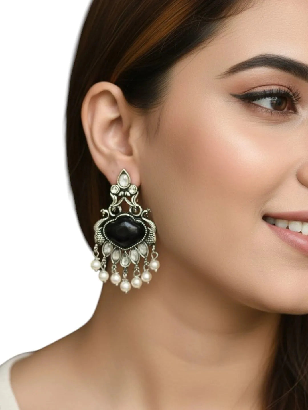 Silver Oxidised Black Peacock Design