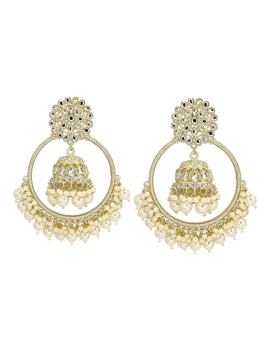 Light Gold Plated Kundan Chandbali Jhumka Earrings