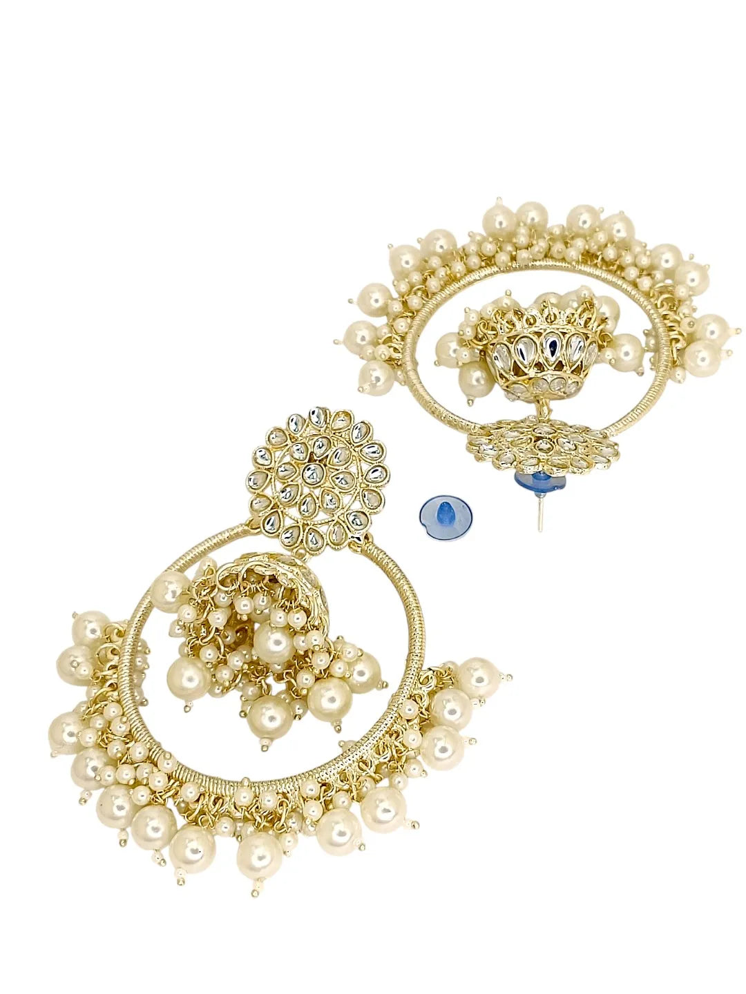 Light Gold Plated Kundan Chandbali Jhumka Earrings