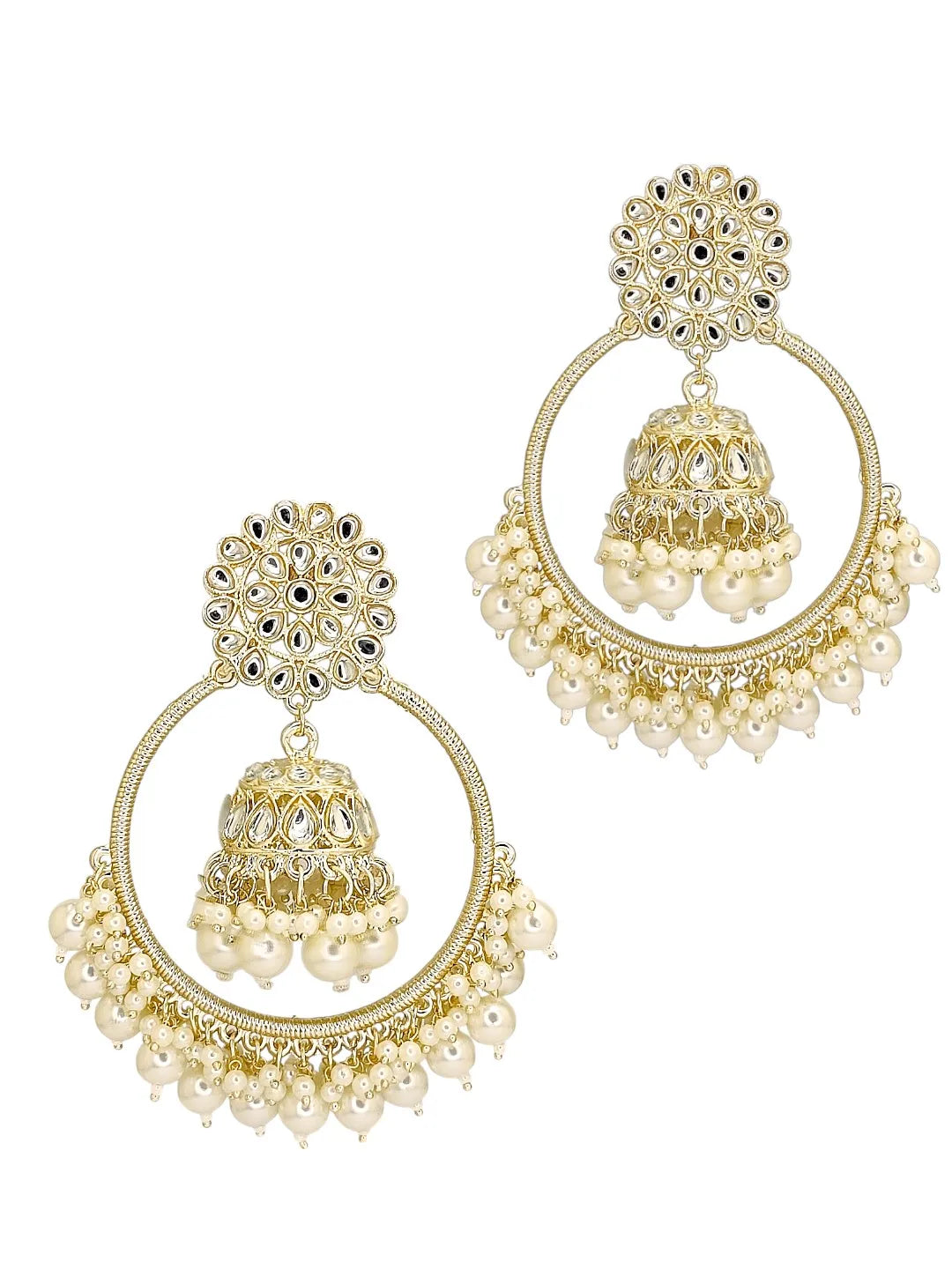 Light Gold Plated Kundan Chandbali Jhumka Earrings