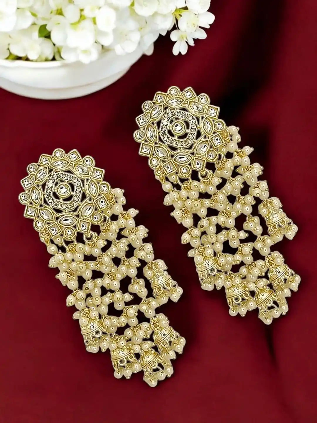 Light Gold Plated  Kundan Tassel Earrings