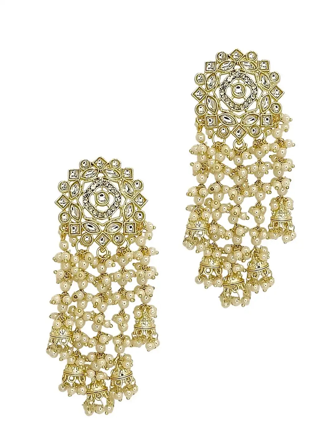 Light Gold Plated  Kundan Tassel Earrings