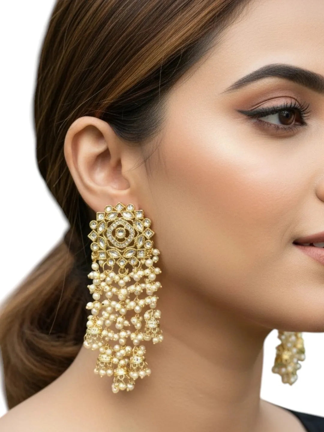 Light Gold Plated  Kundan Tassel Earrings
